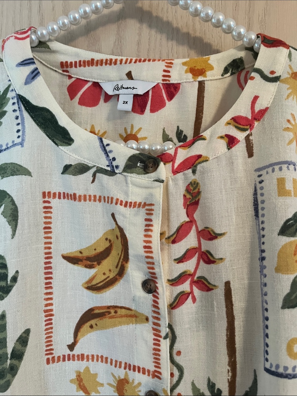 Reitmans Cream Blouse with Multicolor Tropical Print - Picture 4 of 11